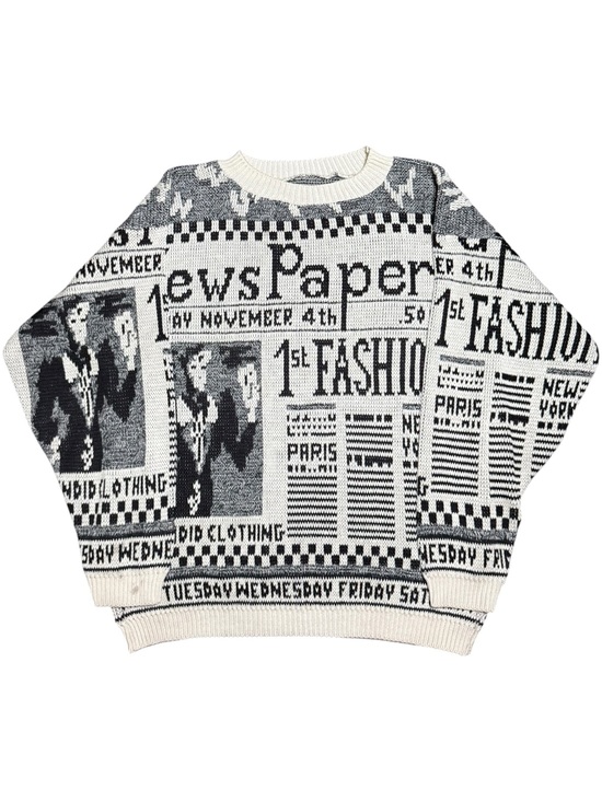 Vintage Sweaters - Newspaper Print 80s Vintage Fall Sweater